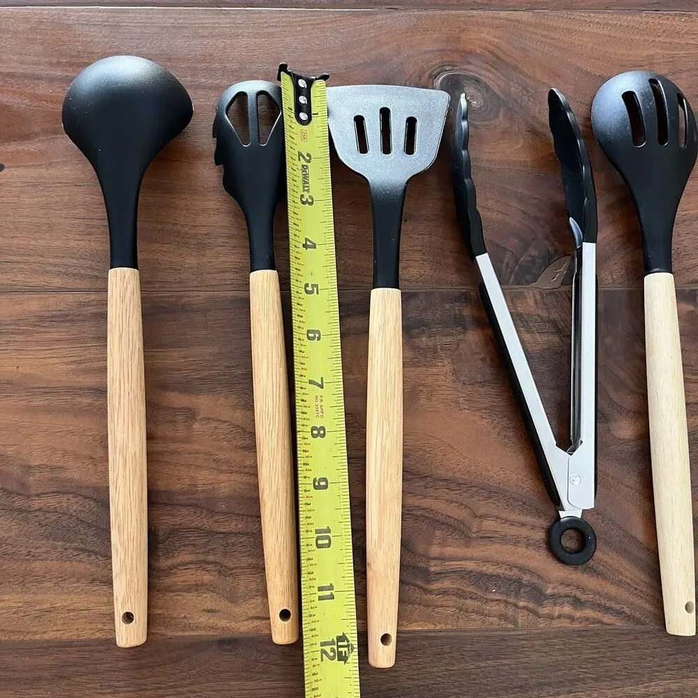 5-Piece Kitchen Utensils Set Non-Stick Silicone With Wood Handles